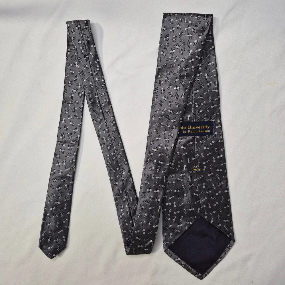 Polo‎ University Ralph Lauren Tie Mens Gray Silk Geometric Classic Ivy Heritage